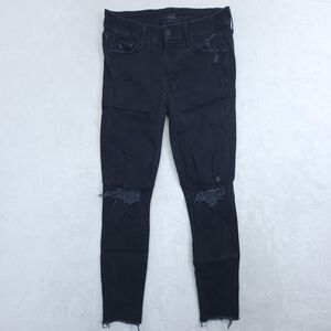 Mother Women’s Looker Ankle Fray Jeans USA Made Black Size 26 Distressed